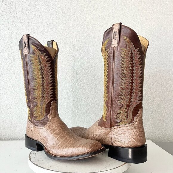 Rod Patrick Mens Cowboy Boots Size 13.5B Brown Caiman Belly Western Square Toe - Picture 1 of 11